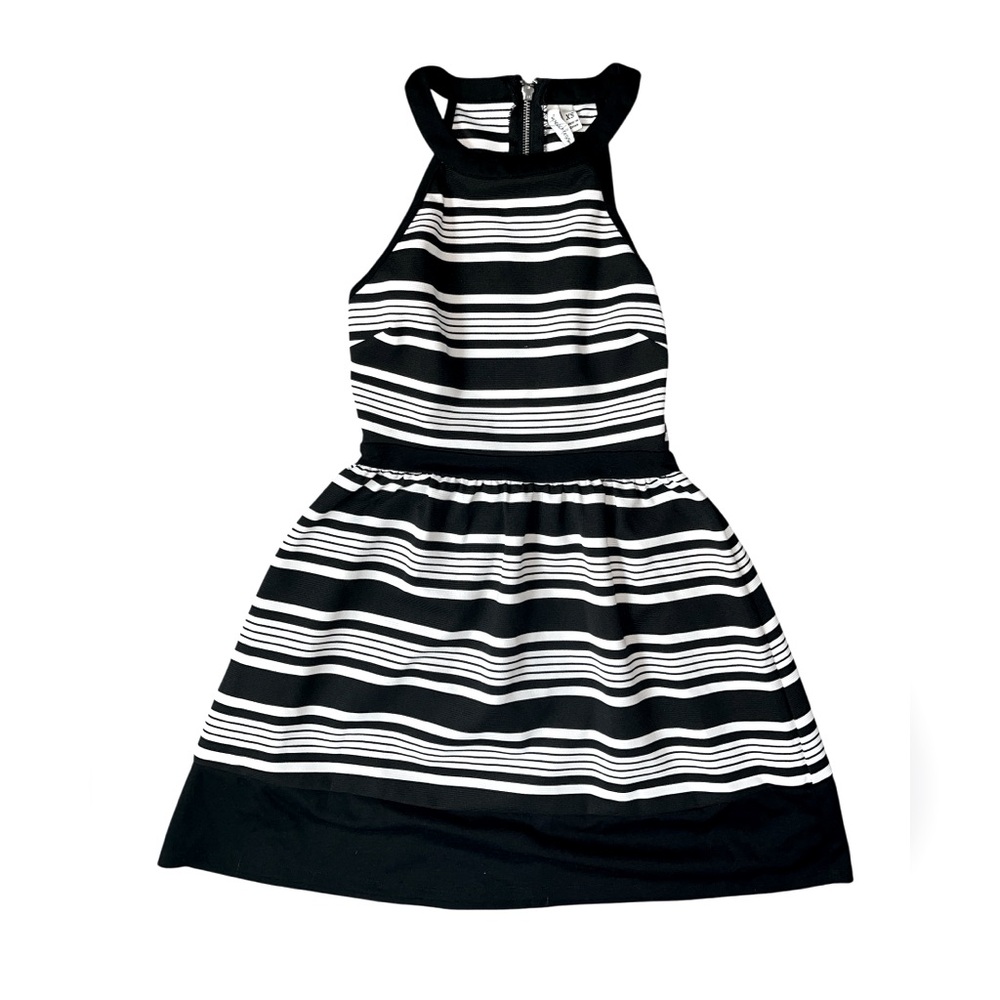 Speechless Black and White Sleeveless Halter Mini Dress